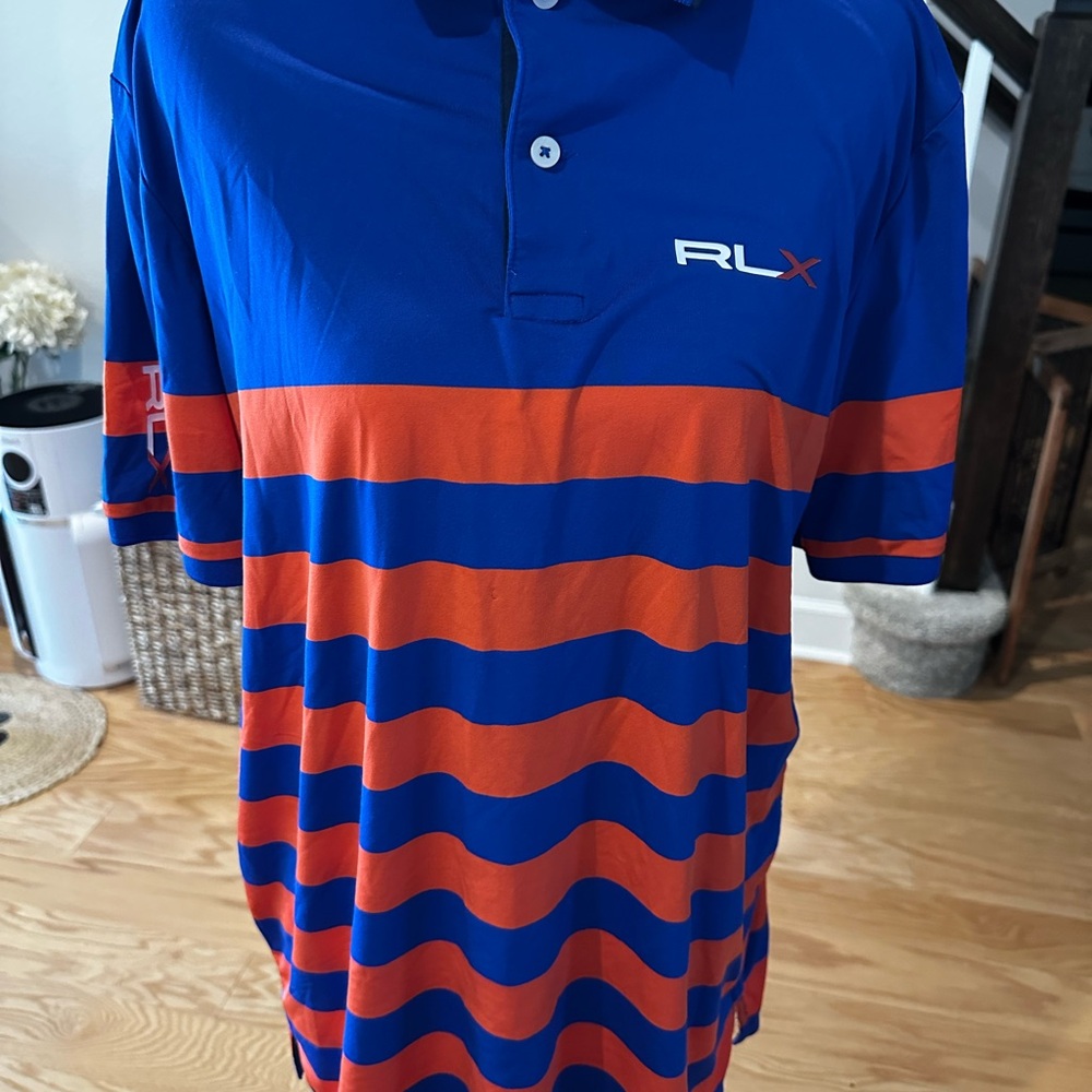 Polo by Ralph Lauren Blue and Orange Wave Stripe Shirt